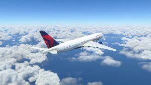 Service Animal, Boeing,777,Delta,Airlines,Flying,Over,The,Clouds,,3d,Illustration,